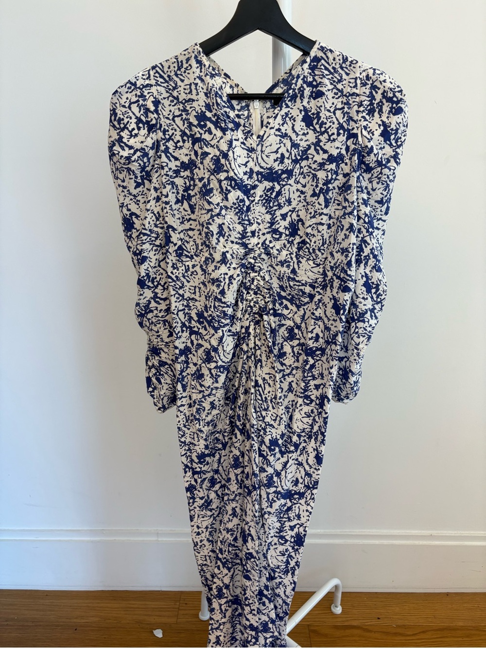 Isabel Marant Blue and White Abstract Tie-Front Midi Dress